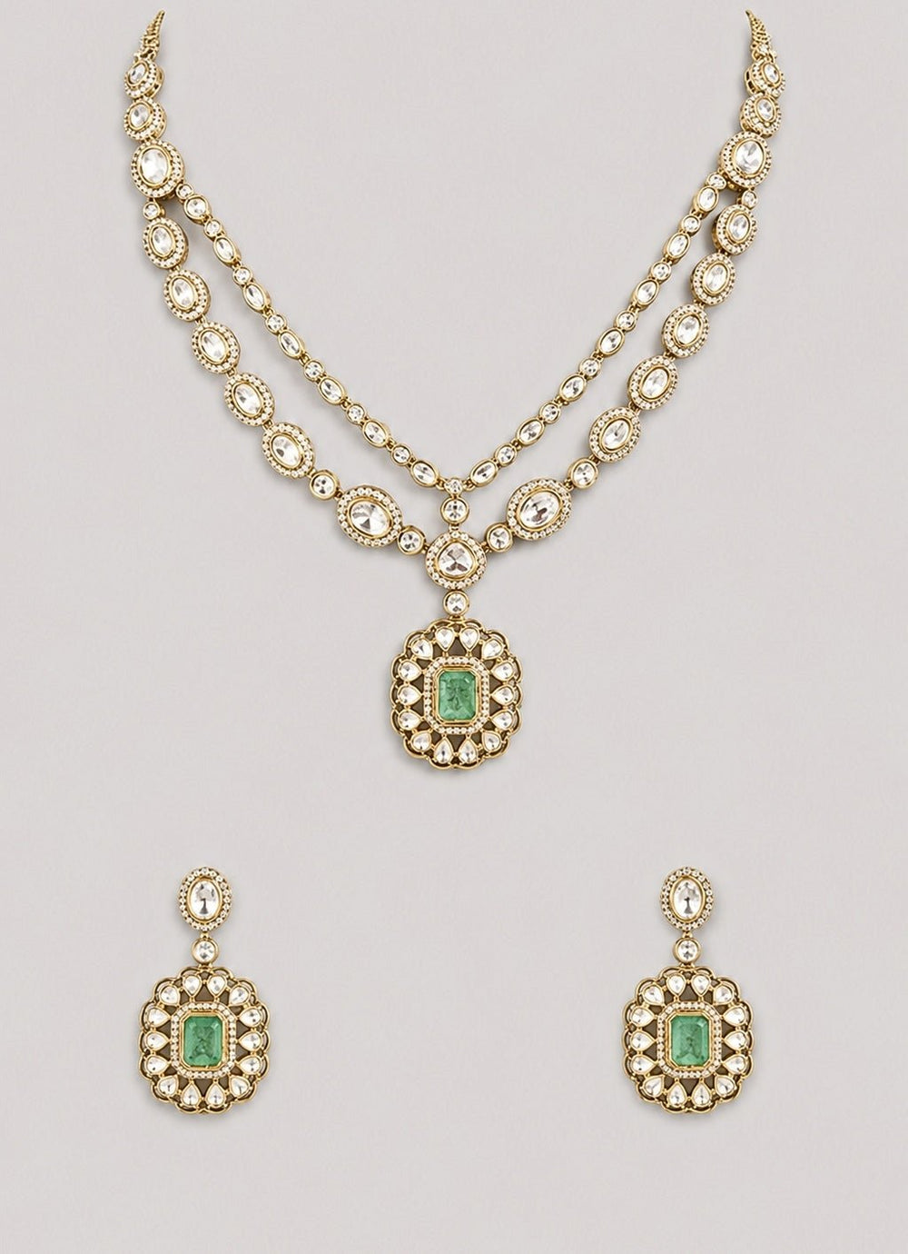 Zevar by Geeta Green Stone Polki Pendant Necklace SetFabilicious Fashion