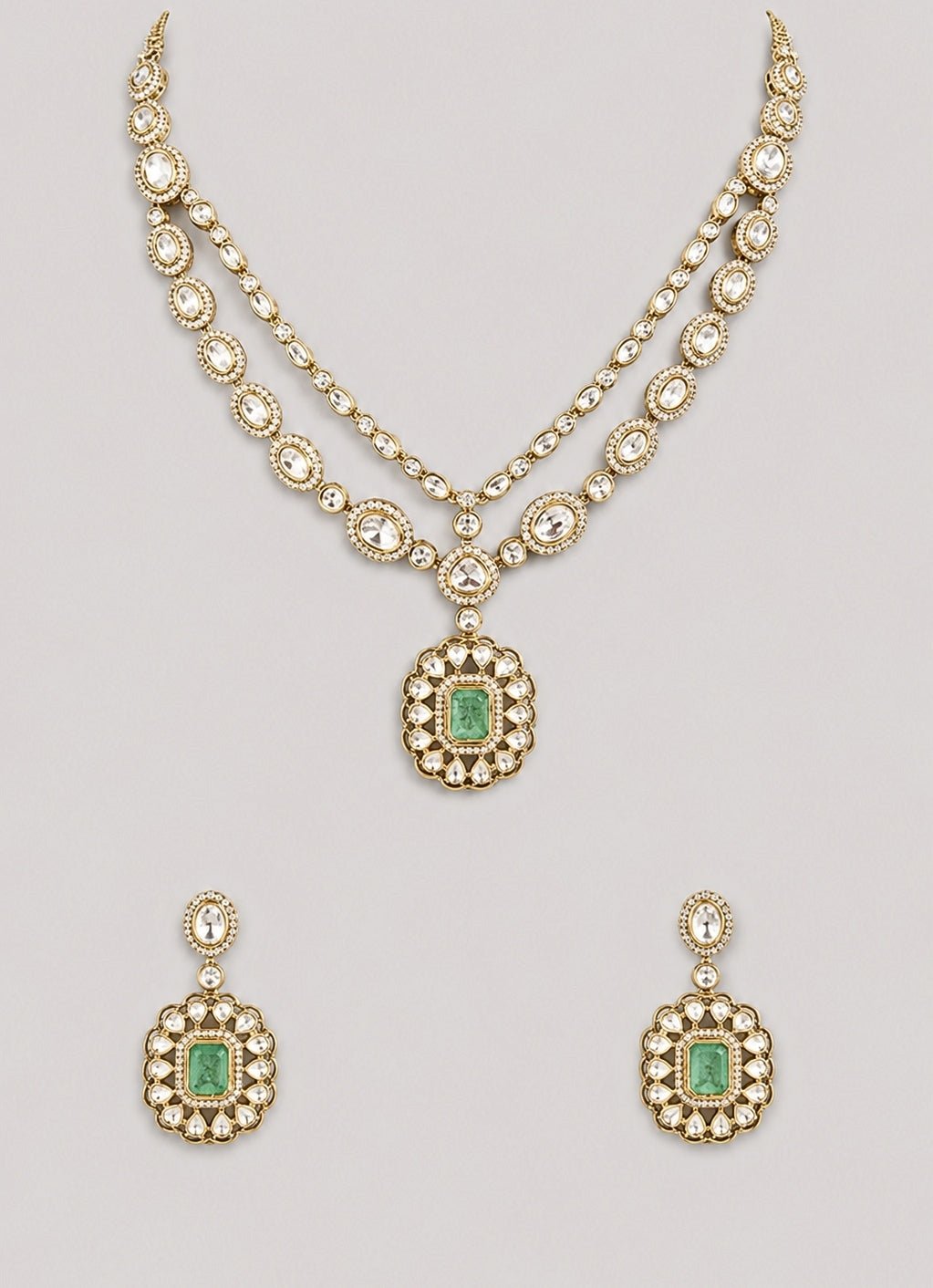 Zevar by Geeta Green Stone Polki Pendant Necklace SetFabilicious Fashion