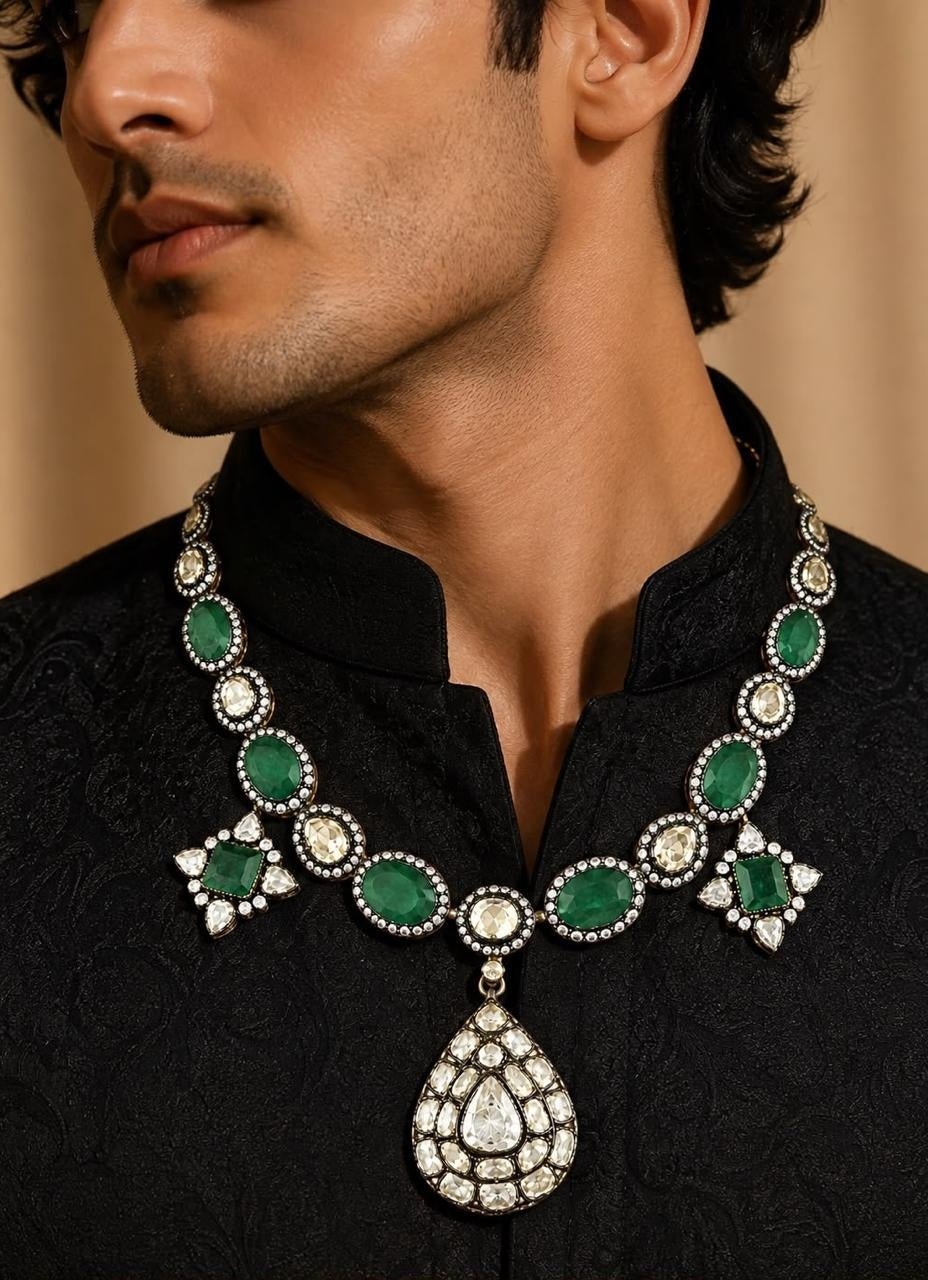 Vivinia By Vidhi Mehra Green Stone Polki Pendant NecklaceFabilicious Fashion