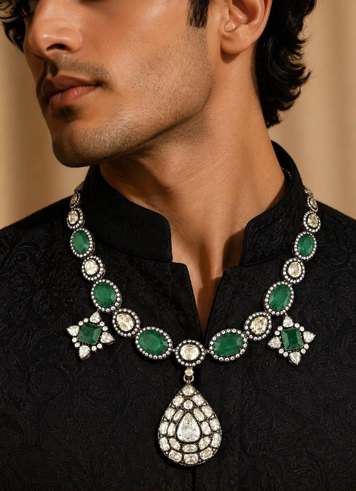 Vivinia By Vidhi Mehra Green Stone Polki Pendant NecklaceFabilicious Fashion