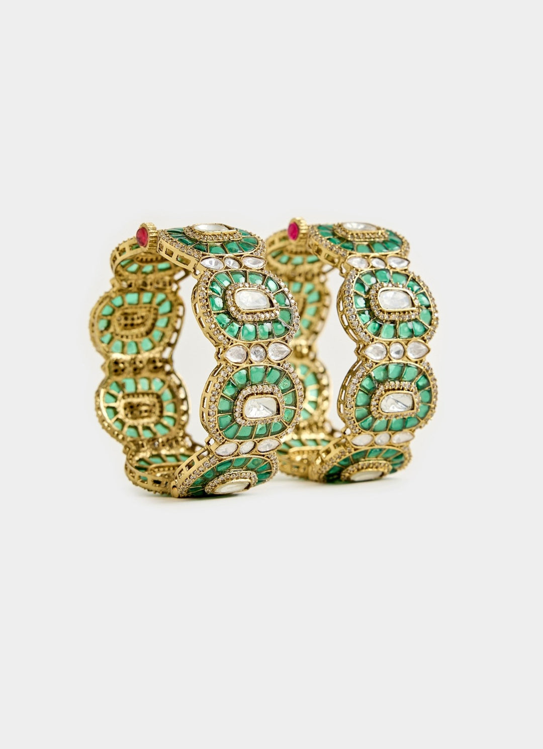 Green Stone Studded Designer Bangles Vivinia By Vidhi Mehra - Fabilicious Fashion