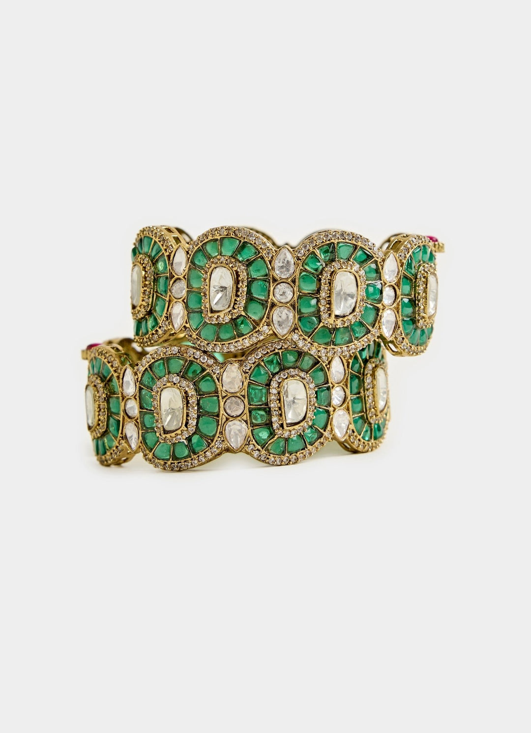 Green Stone Studded Designer Bangles Vivinia By Vidhi Mehra - Fabilicious Fashion