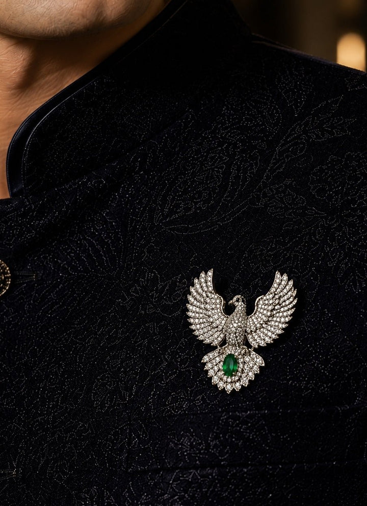 Vivinia By Vidhi Mehra Green Stone Zircon Bird BroochFabilicious Fashion
