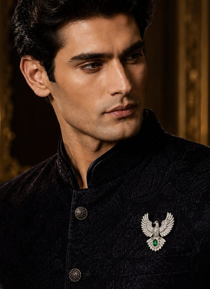Vivinia By Vidhi Mehra Green Stone Zircon Bird BroochFabilicious Fashion