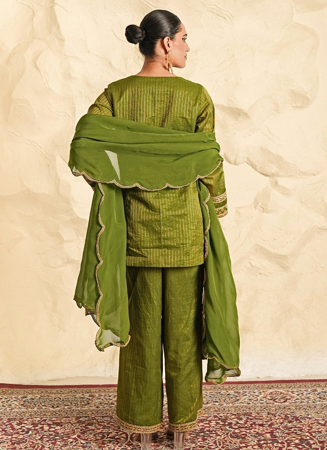 Nidhika Shekhar Green Strip Chanderi Kurta Pants SetFabilicious Fashion