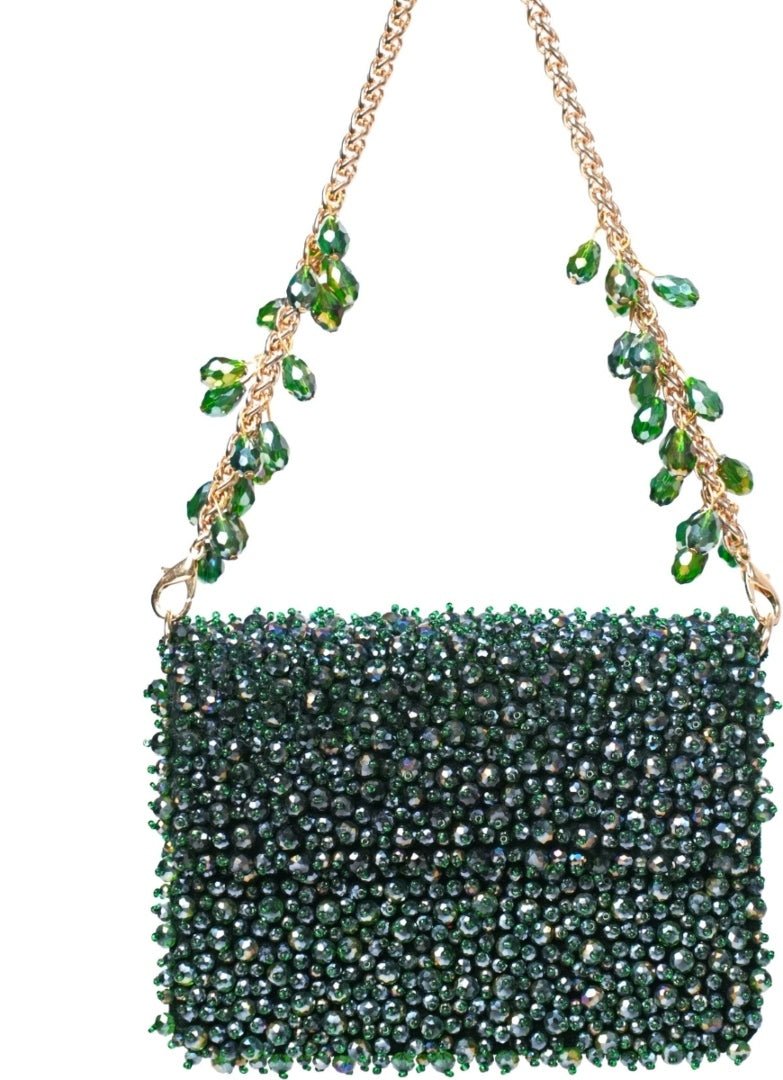 Green Suede Crystal Embellished Mini Bag House of Kosha - Fabilicious Fashion