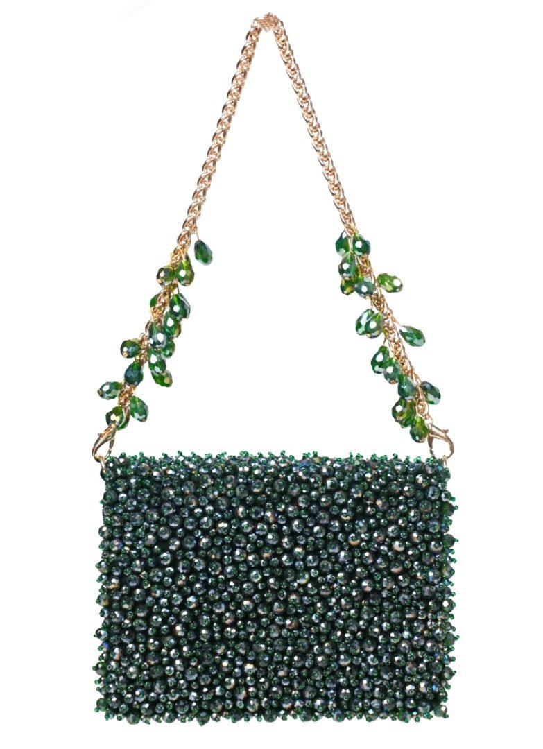 Green Suede Crystal Embellished Mini Bag House of Kosha - Fabilicious Fashion