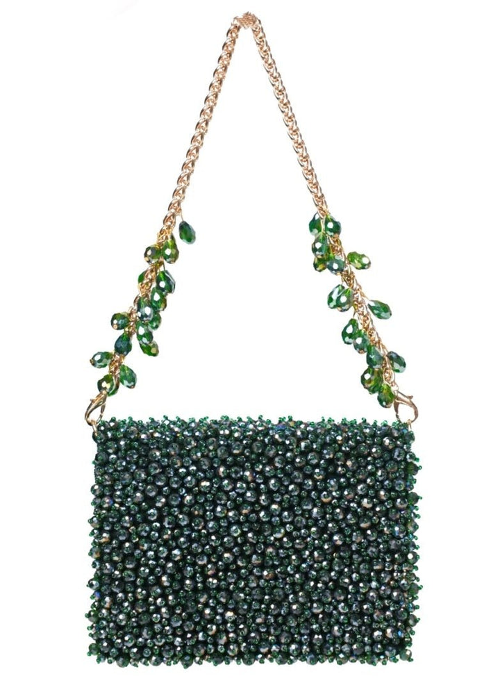 Green Suede Crystal Embellished Mini Bag House of Kosha - Fabilicious Fashion