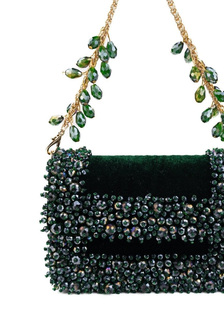 Green Suede Crystal Embellished Mini Bag House of Kosha - Fabilicious Fashion