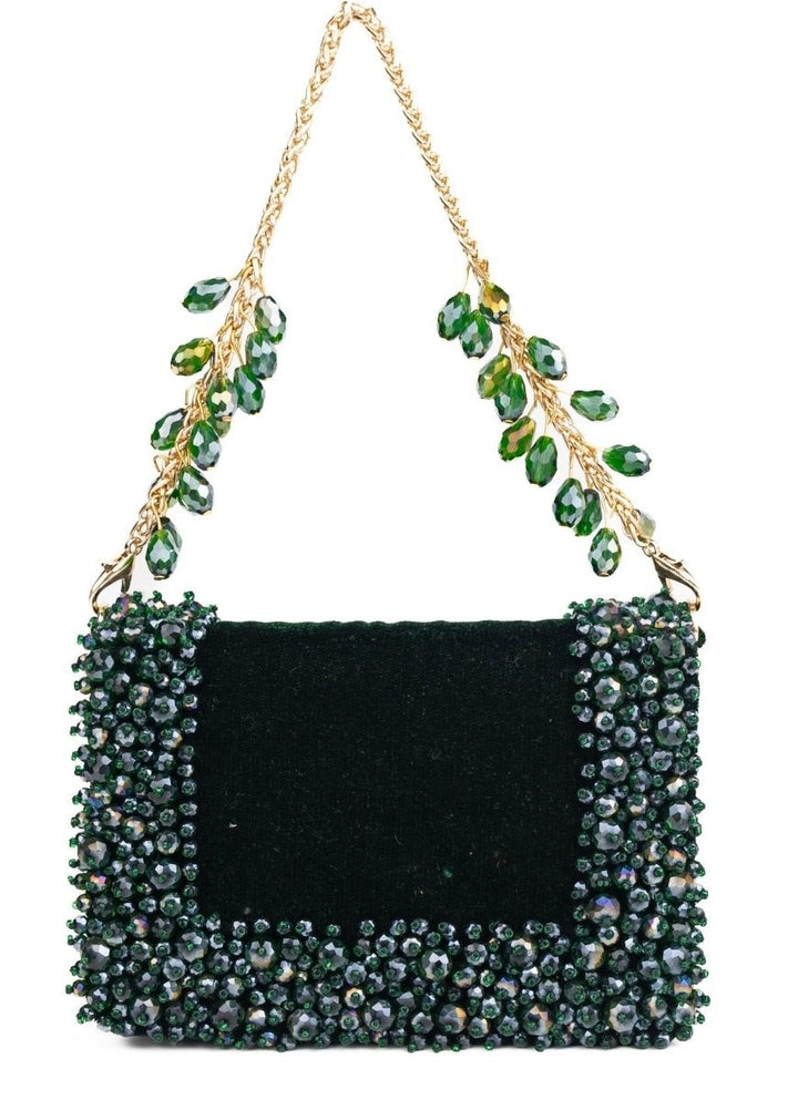 Green Suede Crystal Embellished Mini Bag House of Kosha - Fabilicious Fashion