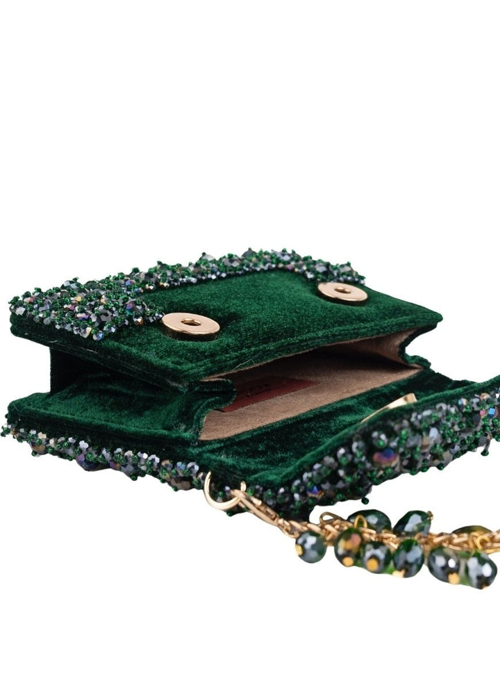 Green Suede Crystal Embellished Mini Bag House of Kosha - Fabilicious Fashion