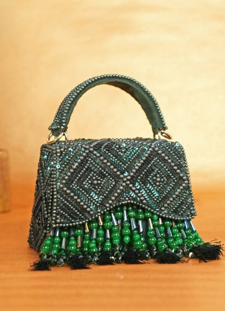 Green Suede Embellished Box Bag House of Kosha - Fabilicious Fashion