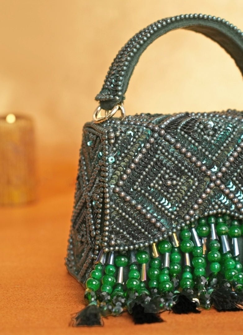 Green Suede Embellished Box Bag House of Kosha - Fabilicious Fashion