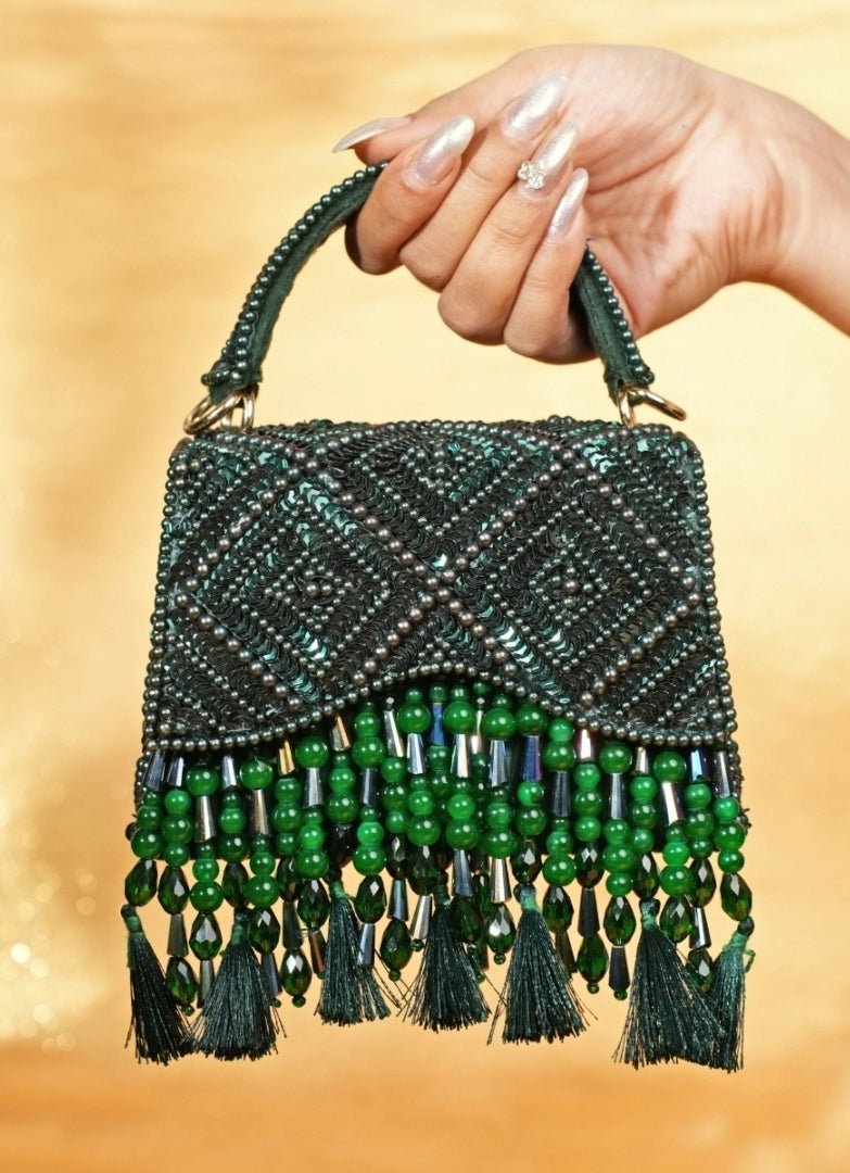Green Suede Embellished Box Bag House of Kosha - Fabilicious Fashion