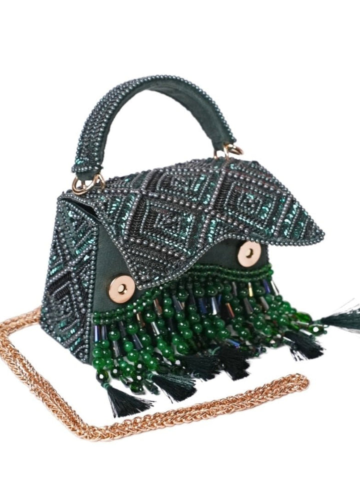 Green Suede Embellished Box Bag House of Kosha - Fabilicious Fashion
