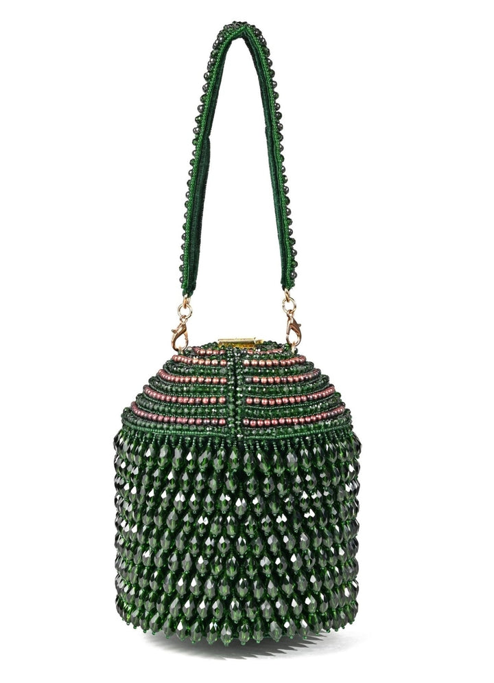 Green Suede Embellished Bucket Bag House of Kosha - Fabilicious Fashion