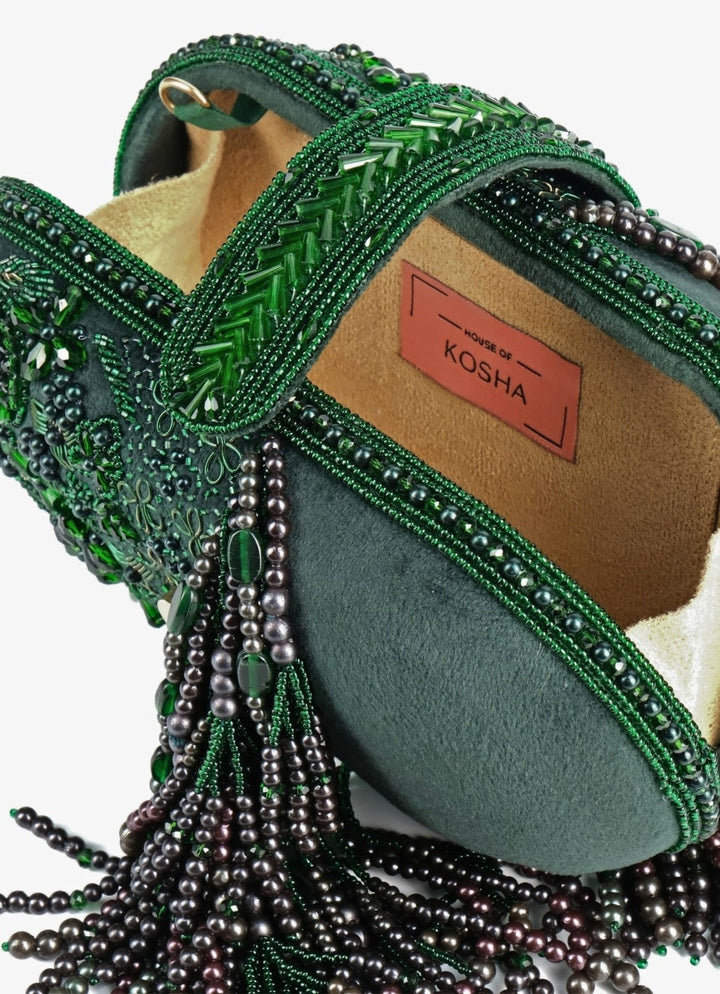 Green Suede Embellished Capsule Bag House of Kosha - Fabilicious Fashion
