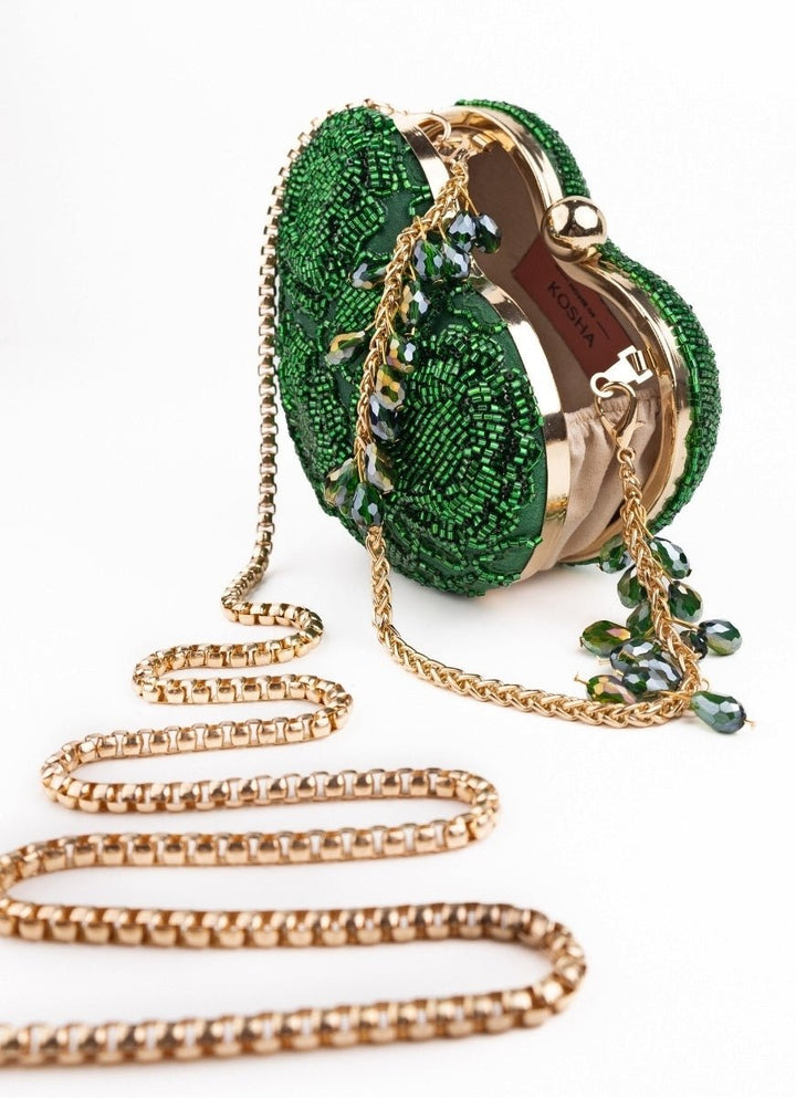 House of Kosha Green Suede Embellished Heart BagFabilicious Fashion