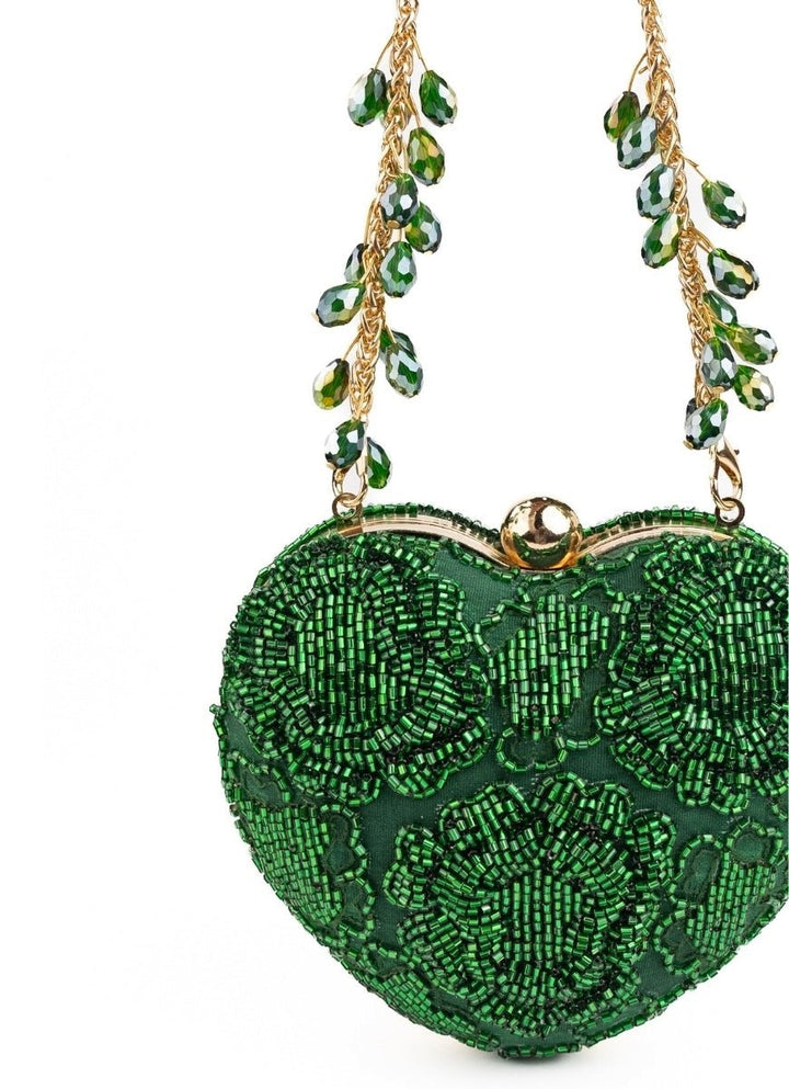 House of Kosha Green Suede Embellished Heart BagFabilicious Fashion