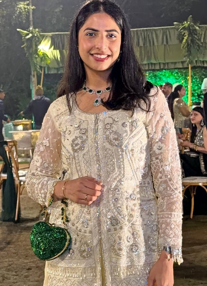 House of Kosha Green Suede Embellished Heart BagFabilicious Fashion