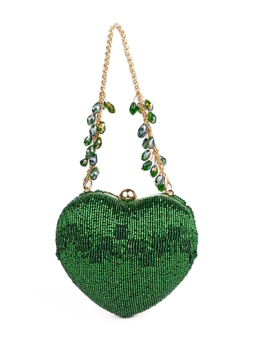 House of Kosha Green Suede Embellished Heart BagFabilicious Fashion