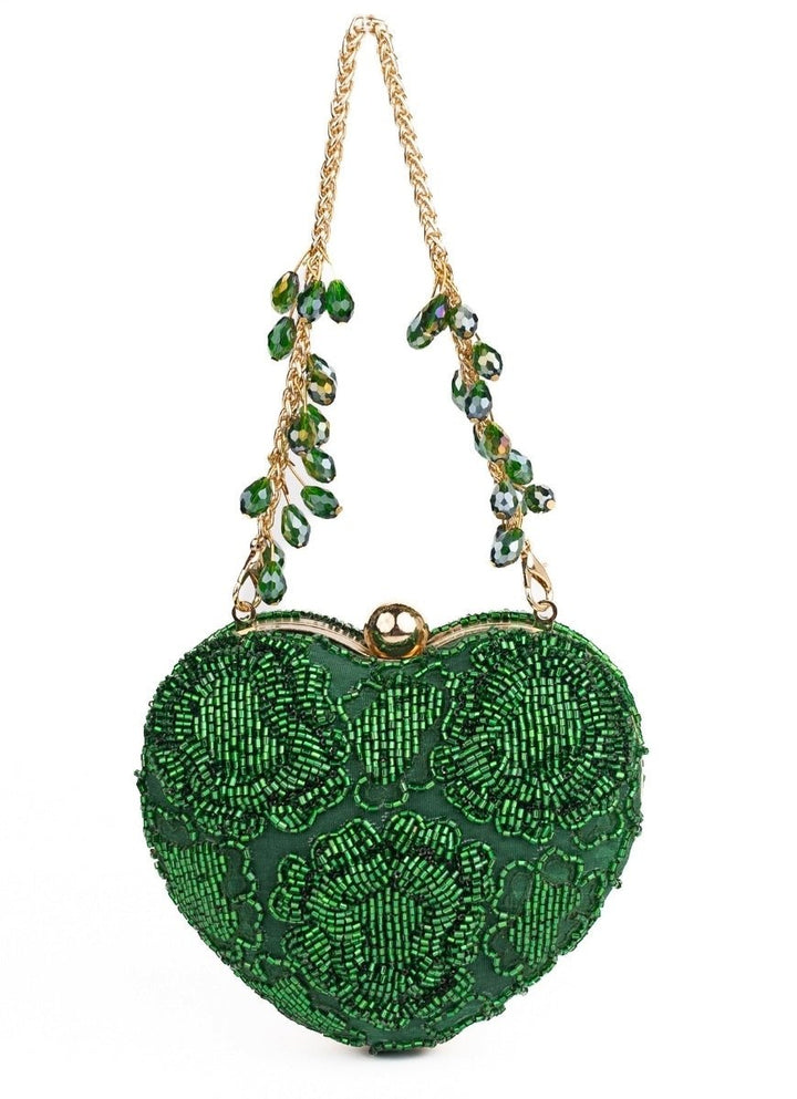 House of Kosha Green Suede Embellished Heart BagFabilicious Fashion