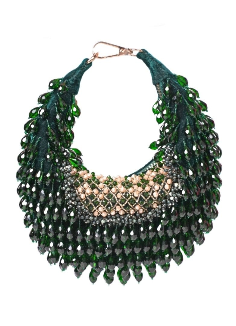 Green Suede Embellished Hobo Bag House of Kosha - Fabilicious Fashion