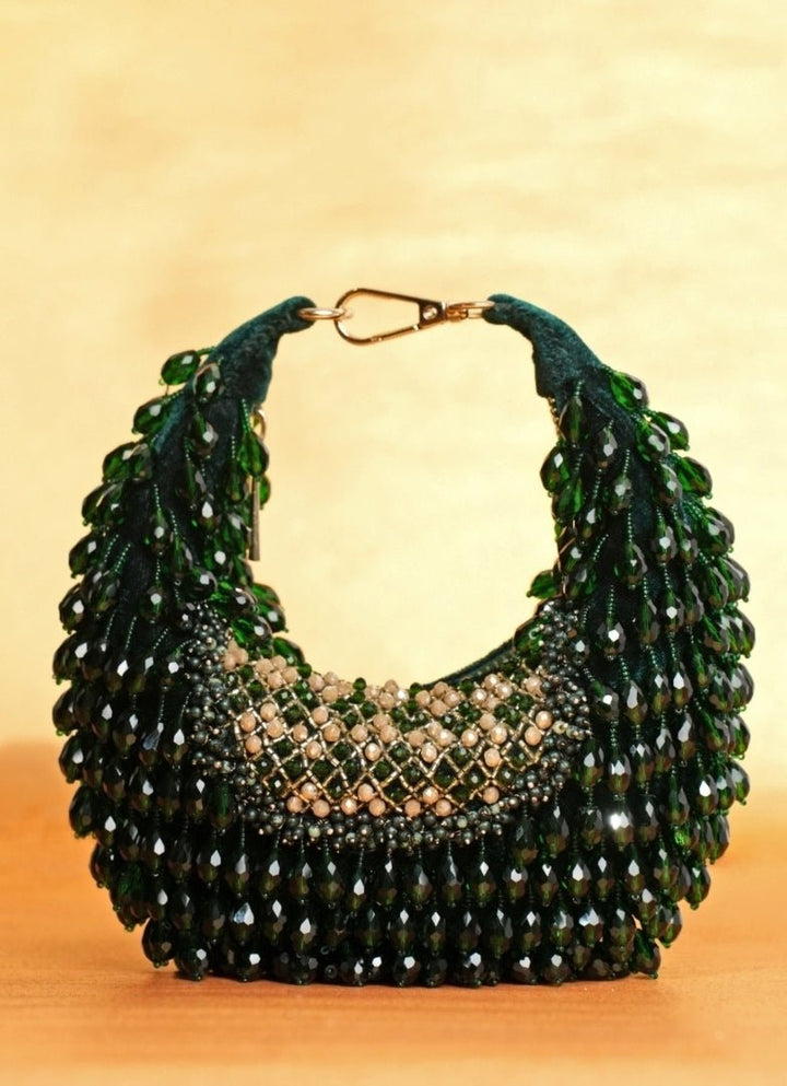 Green Suede Embellished Hobo Bag House of Kosha - Fabilicious Fashion
