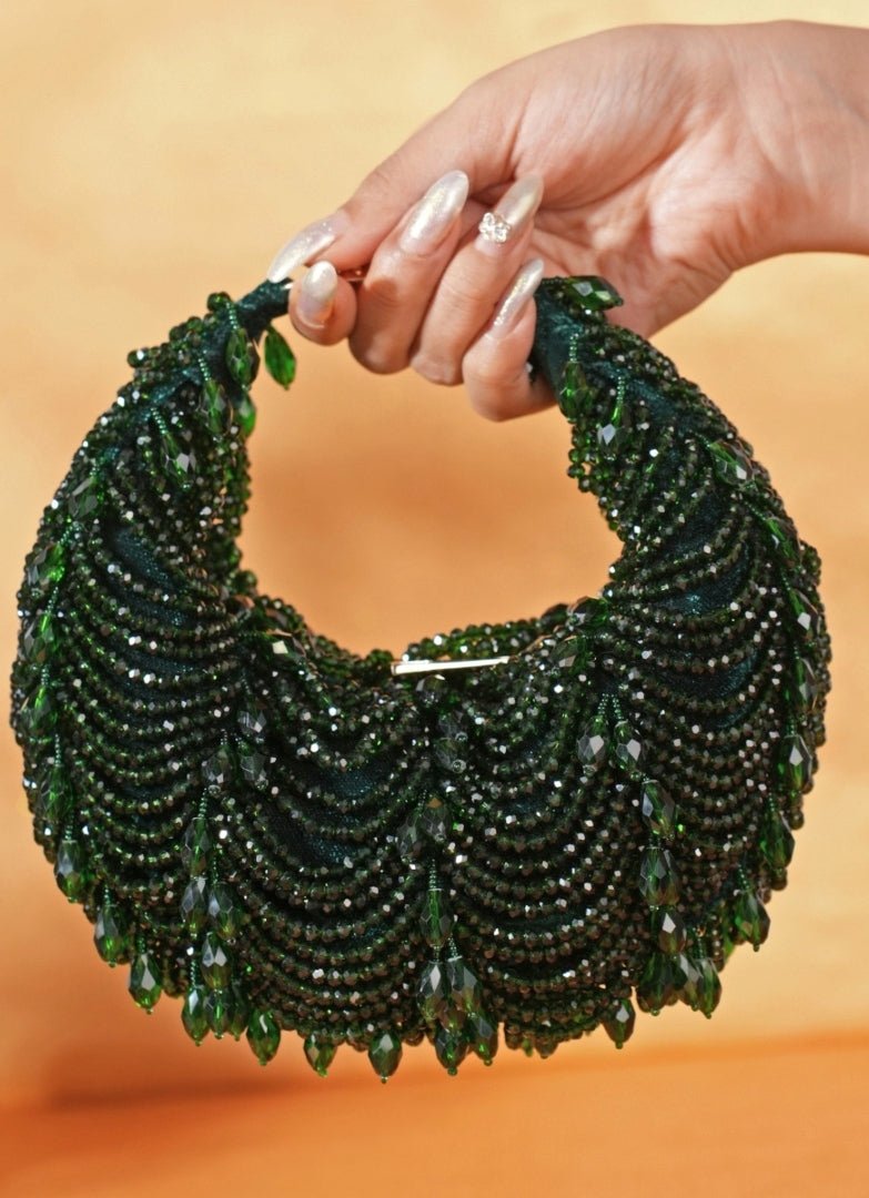 Green Suede Embellished Hobo Bag House of Kosha - Fabilicious Fashion