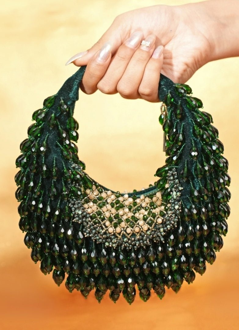 Green Suede Embellished Hobo Bag House of Kosha - Fabilicious Fashion