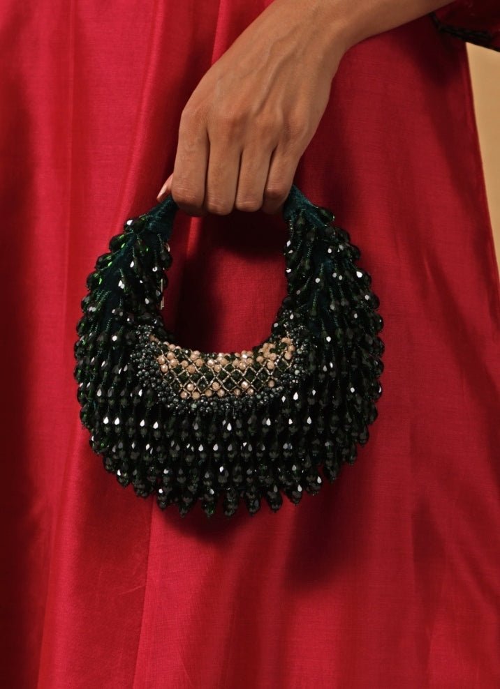 Green Suede Embellished Hobo Bag House of Kosha - Fabilicious Fashion