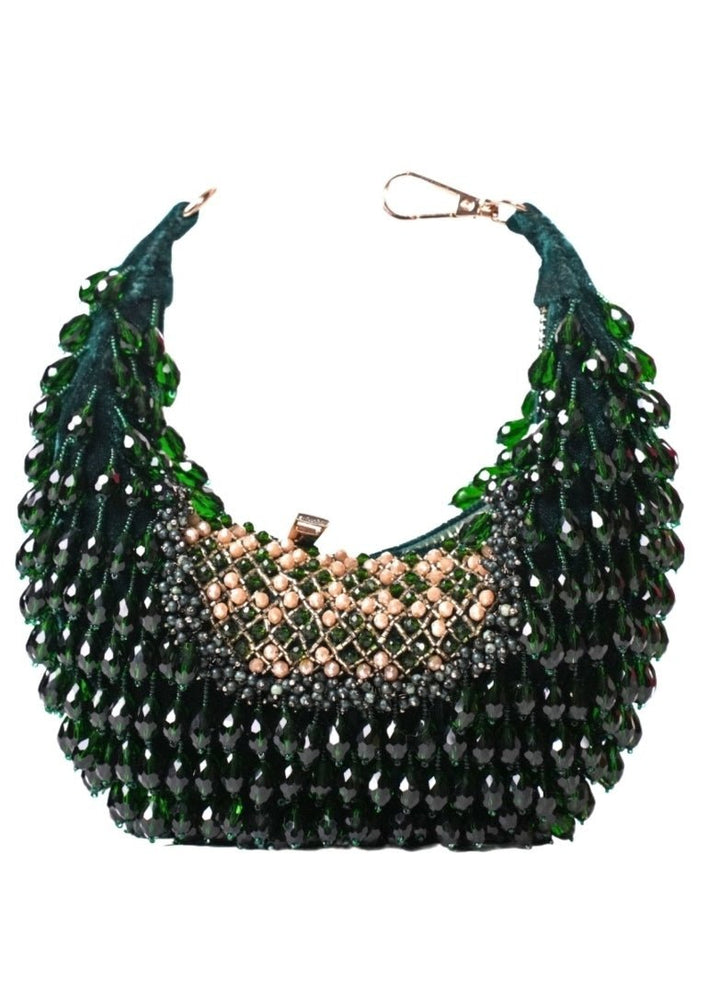 Green Suede Embellished Hobo Bag House of Kosha - Fabilicious Fashion