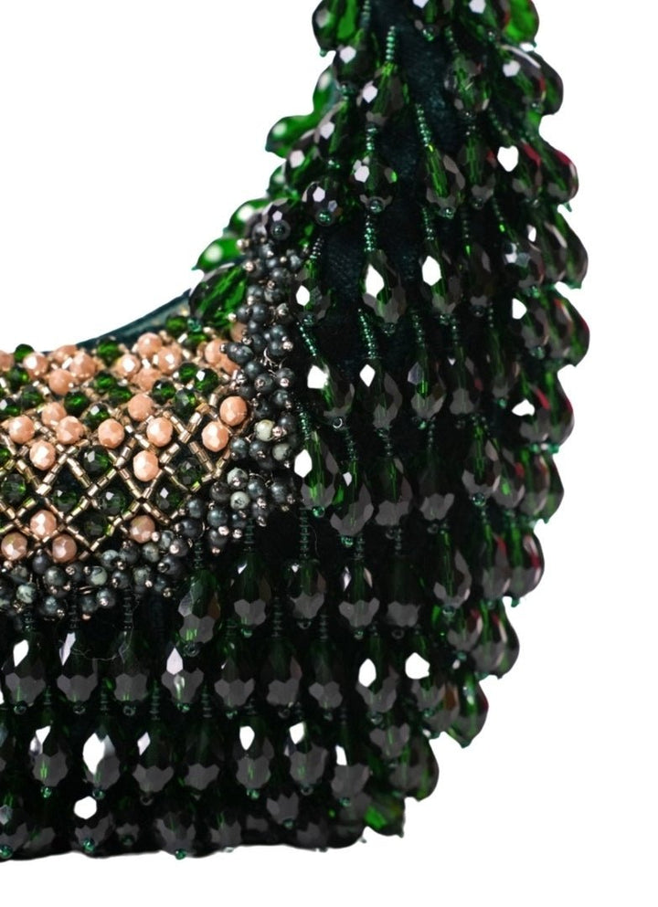 Green Suede Embellished Hobo Bag House of Kosha - Fabilicious Fashion