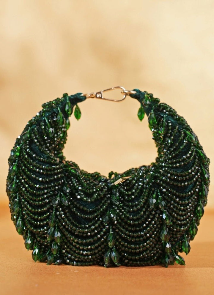 Green Suede Embellished Hobo Bag House of Kosha - Fabilicious Fashion