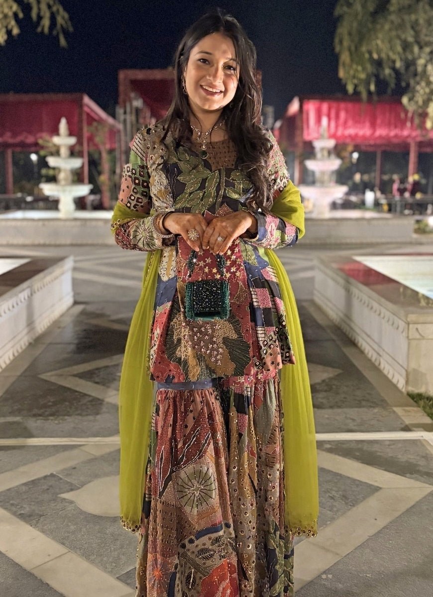 House of Kosha Green Suede Embellished Mini BagFabilicious Fashion