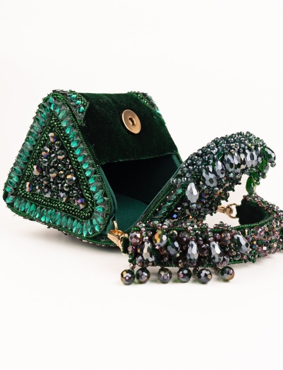 House of Kosha Green Suede Embellished Mini BagFabilicious Fashion