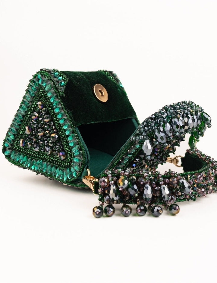 House of Kosha Green Suede Embellished Mini BagFabilicious Fashion