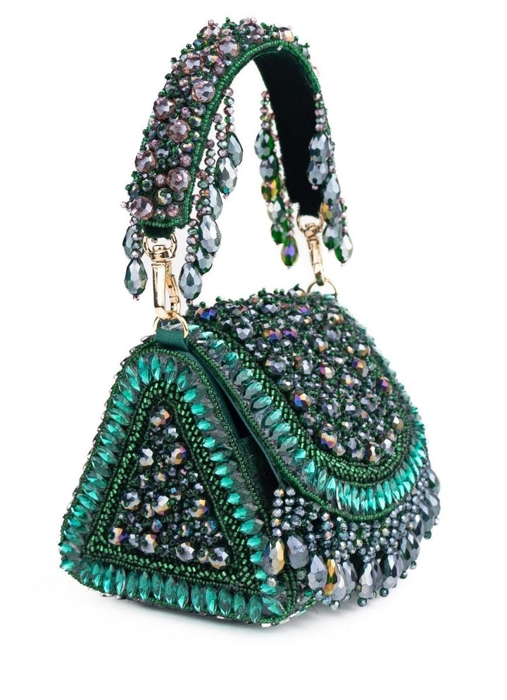 House of Kosha Green Suede Embellished Mini BagFabilicious Fashion