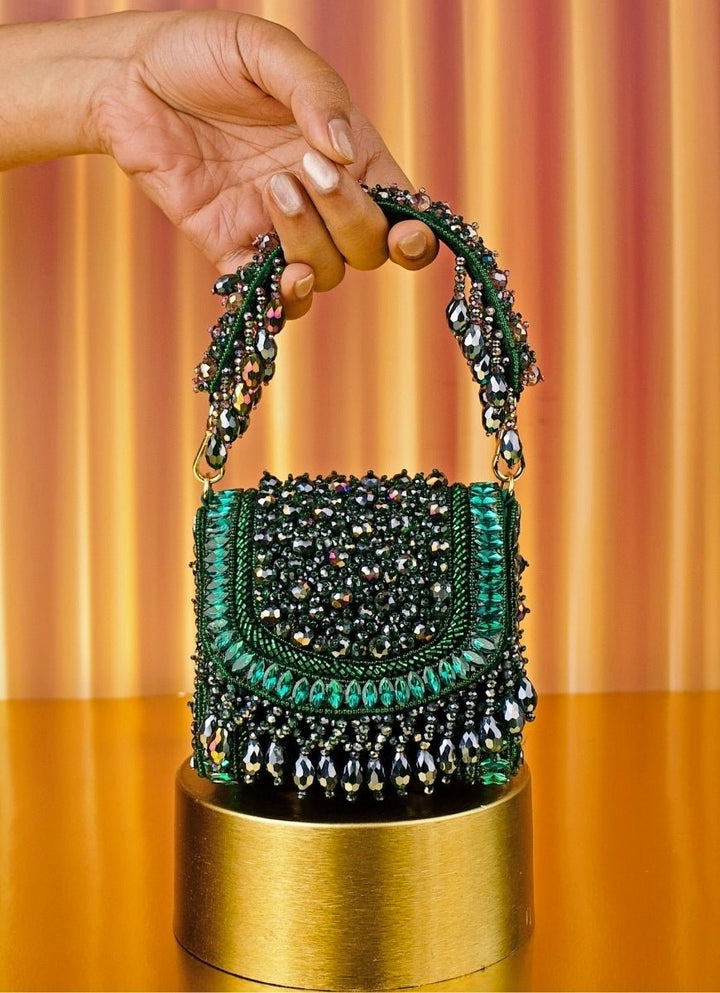 House of Kosha Green Suede Embellished Mini BagFabilicious Fashion
