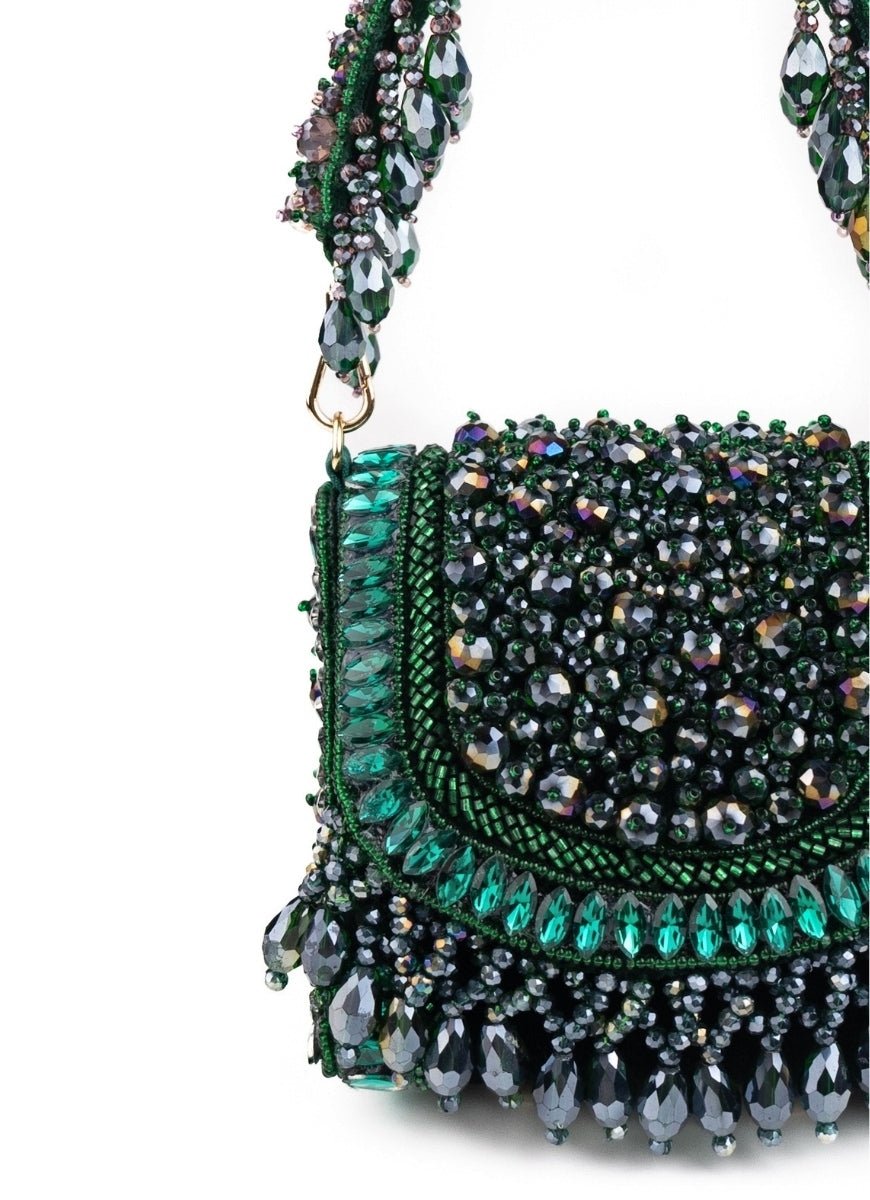 House of Kosha Green Suede Embellished Mini BagFabilicious Fashion