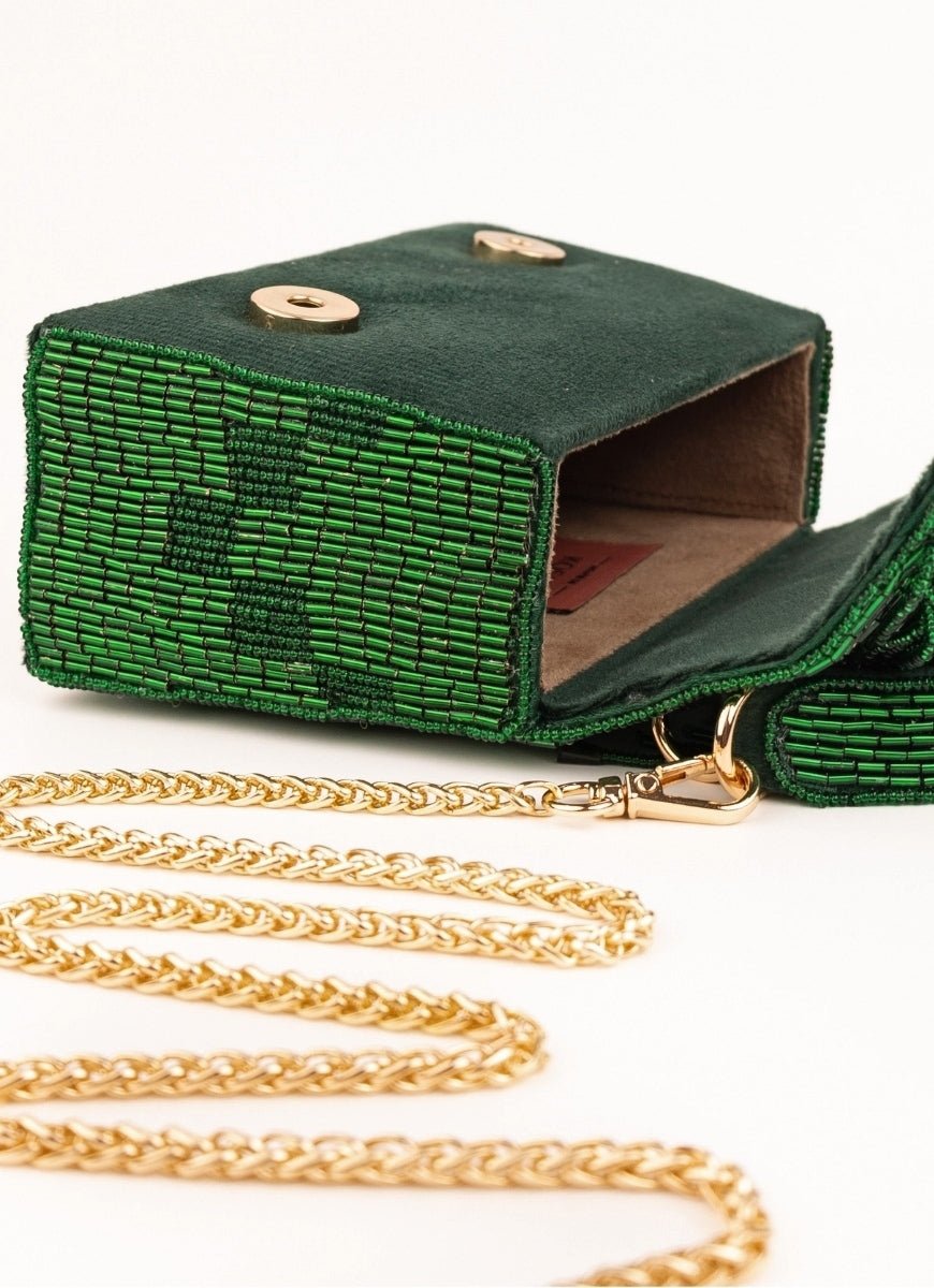 House of Kosha Green Suede Handcrafted Box BagFabilicious Fashion