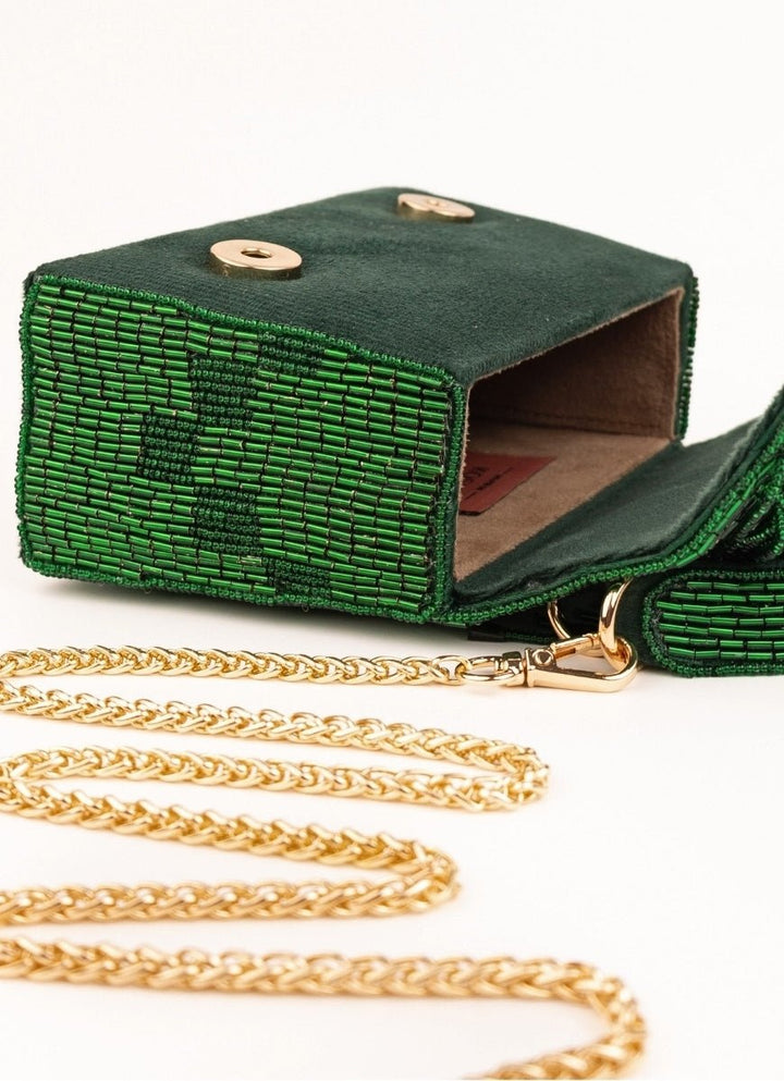 House of Kosha Green Suede Handcrafted Box BagFabilicious Fashion