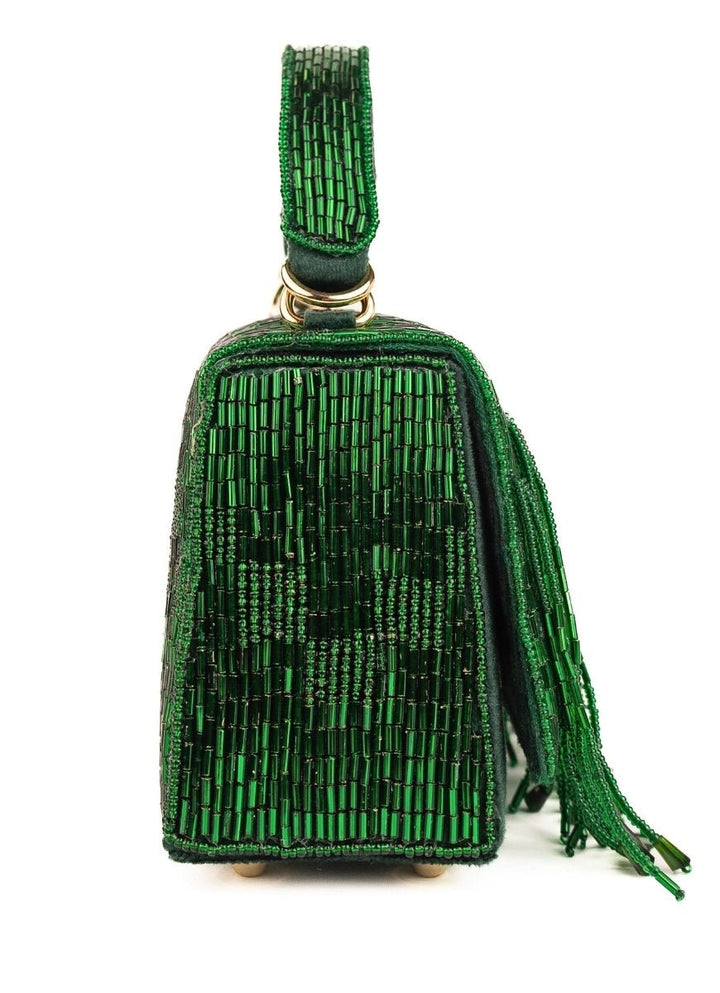 House of Kosha Green Suede Handcrafted Box BagFabilicious Fashion