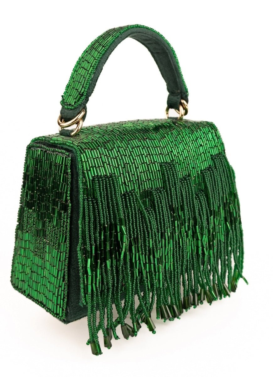 House of Kosha Green Suede Handcrafted Box BagFabilicious Fashion