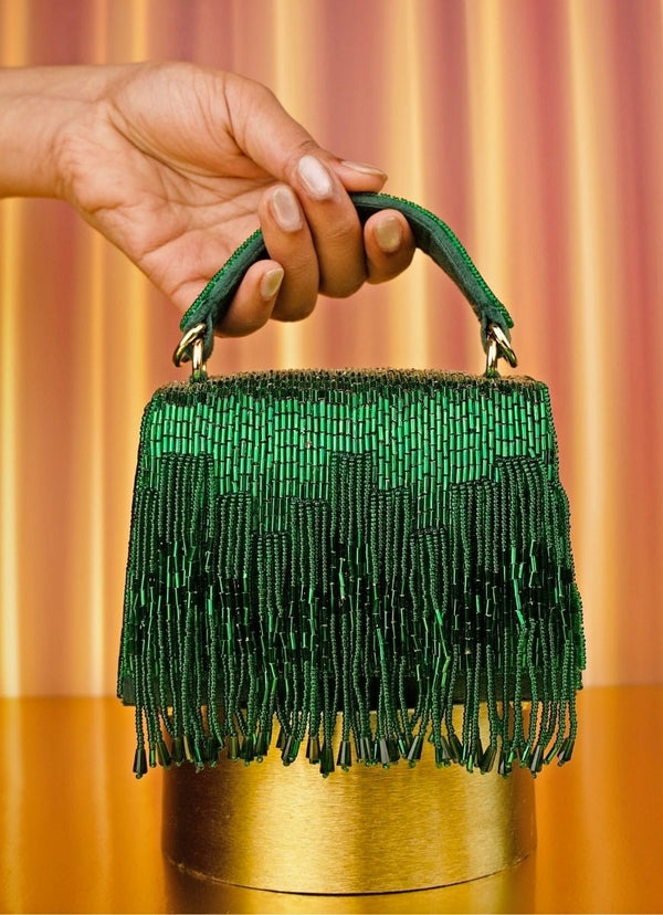 Green Suede Handcrafted Box Bag