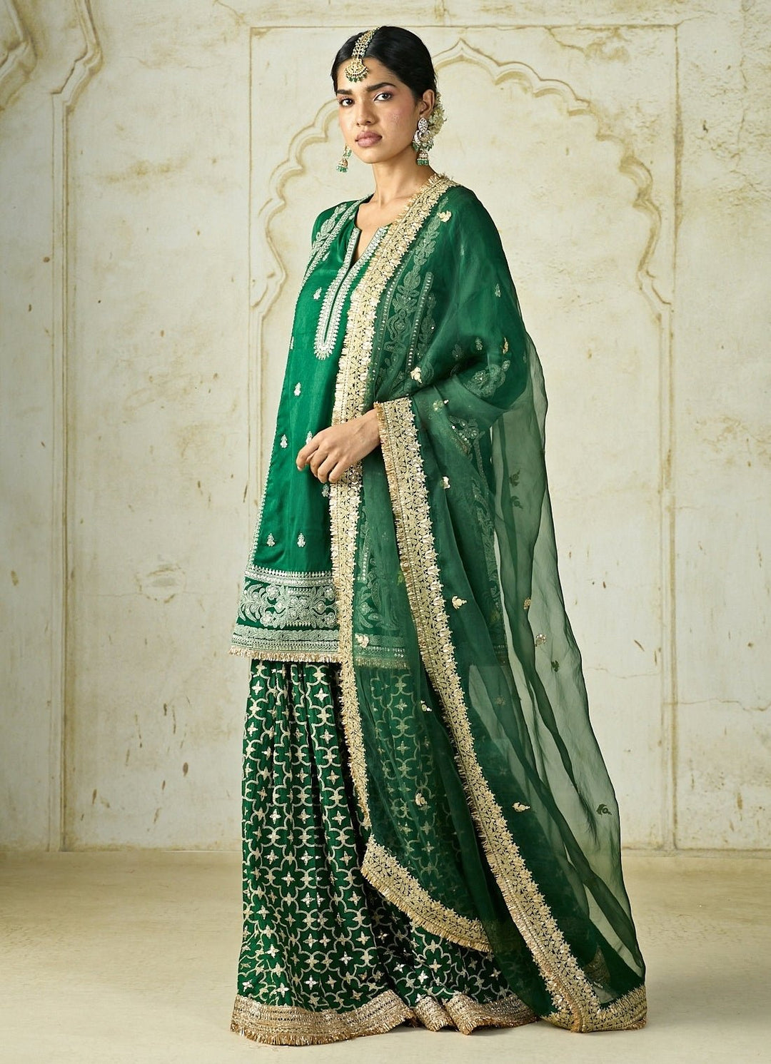 Gopi Vaid Green Tussar Kurta Sharara SetFabilicious Fashion