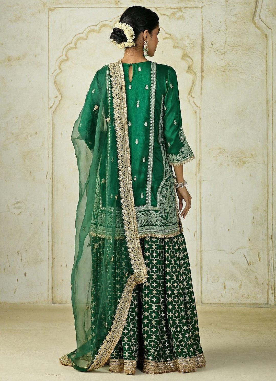 Gopi Vaid Green Tussar Kurta Sharara SetFabilicious Fashion