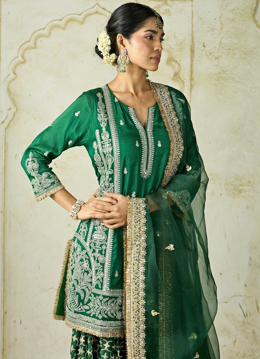 Gopi Vaid Green Tussar Kurta Sharara SetFabilicious Fashion