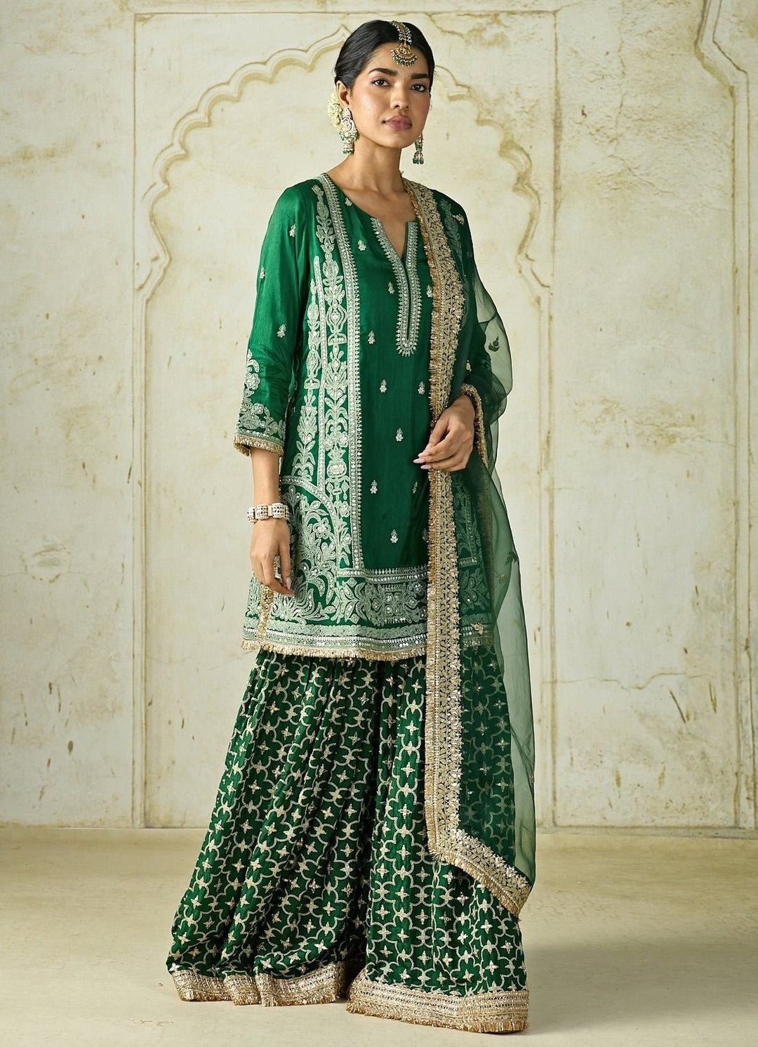 Gopi Vaid Green Tussar Kurta Sharara SetFabilicious Fashion