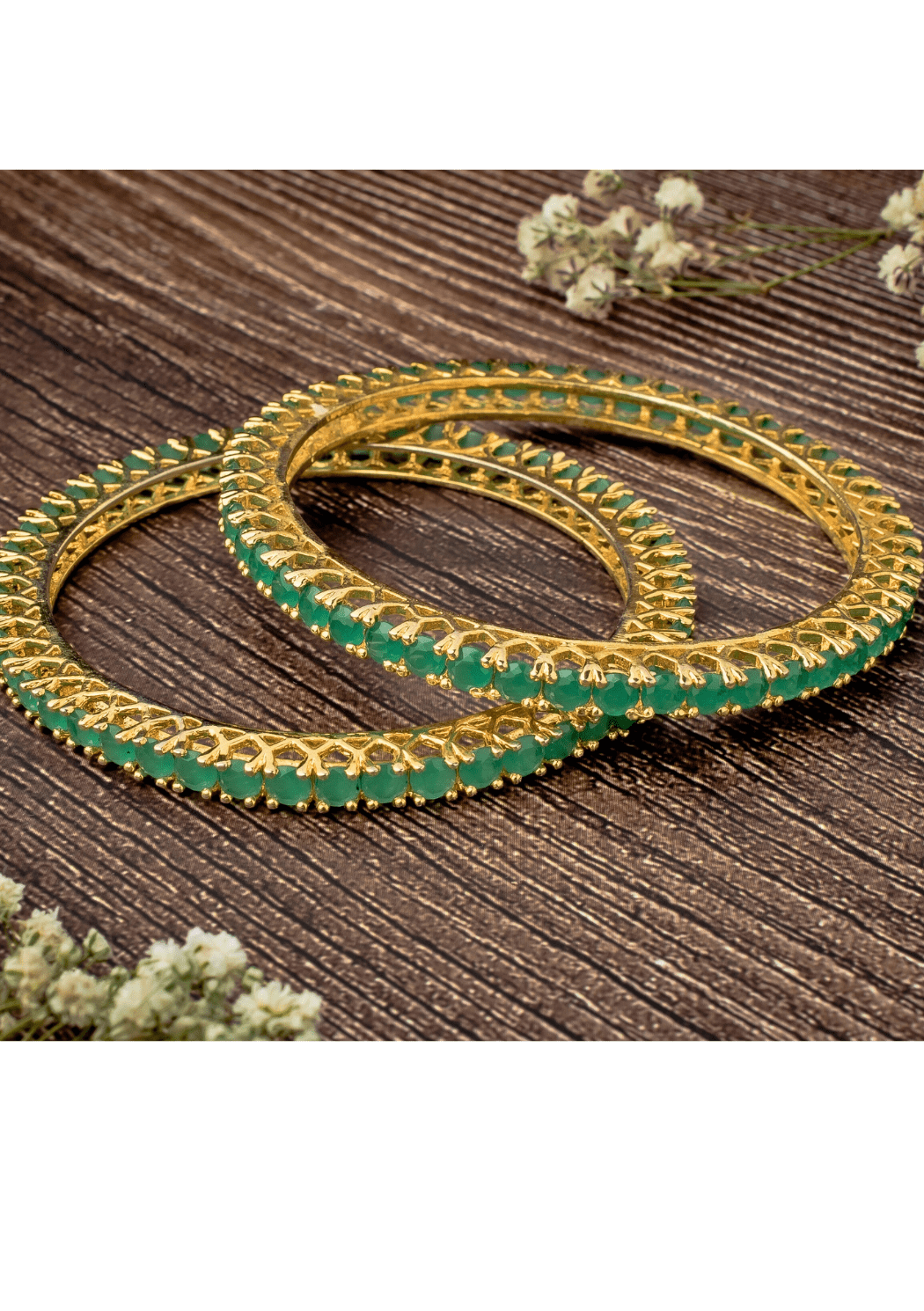 Green Zircon Gold Plated Bangles Vivinia by Vidhi Mehra - Fabilicious Fashion